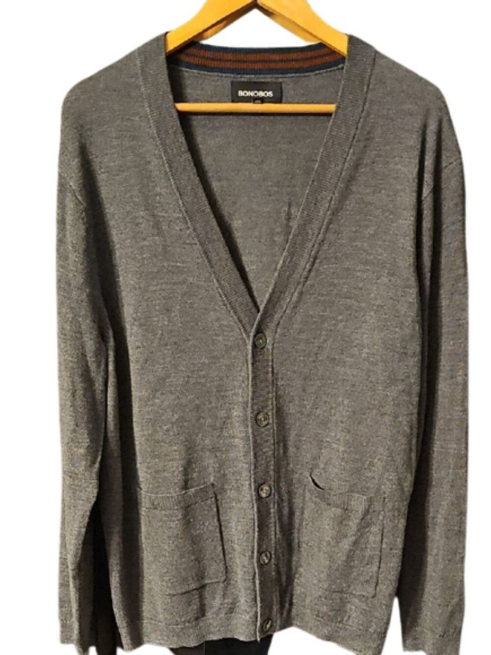 Bonobos 100% Extra Fine Merino Wool V-Neck Cardigan Men's Slim L Preppy Academia